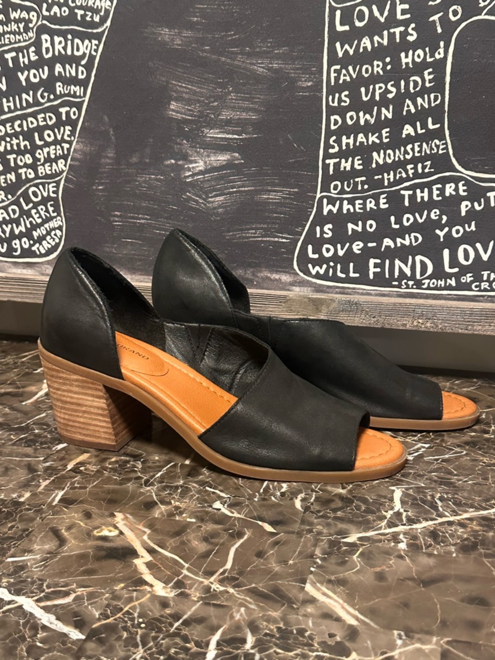 Lucky Brand Black Open-Toe D'Orsay Block Heel Mules